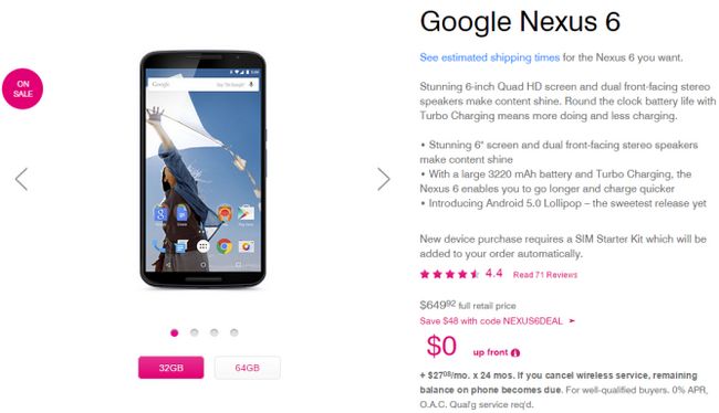 Fotografía - [Alerta Trato] T-Mobile Nexus 6 Is Back On Sale-Get $ 48 Off The 32 GB o 64 GB de Nexus 6 Con código de cupón